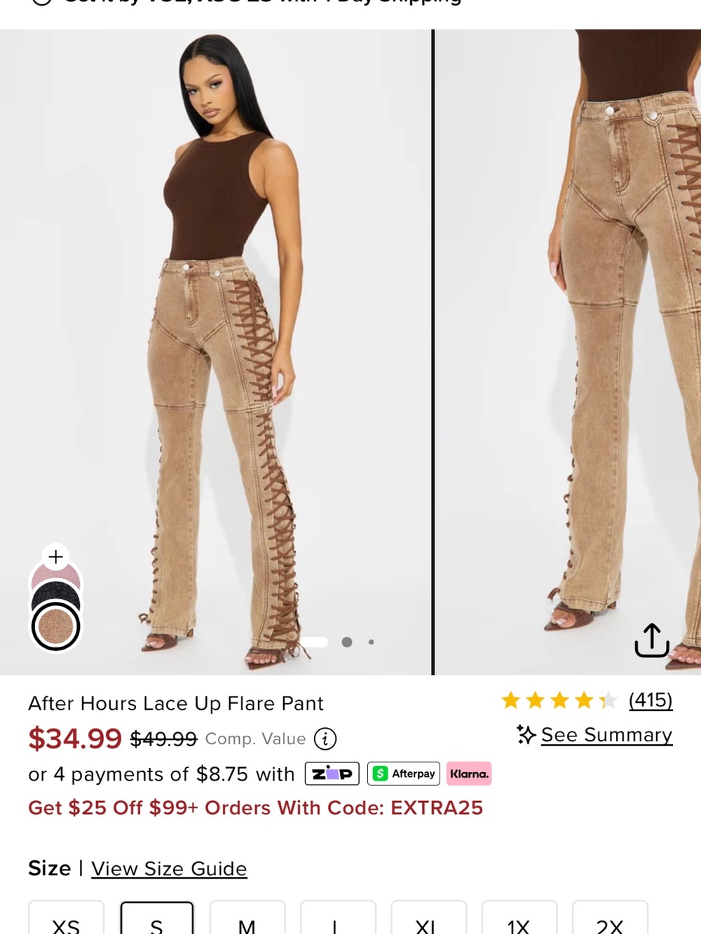 Fashion Nova After Hours Lace-Up Flare Pants in Tan and Brown